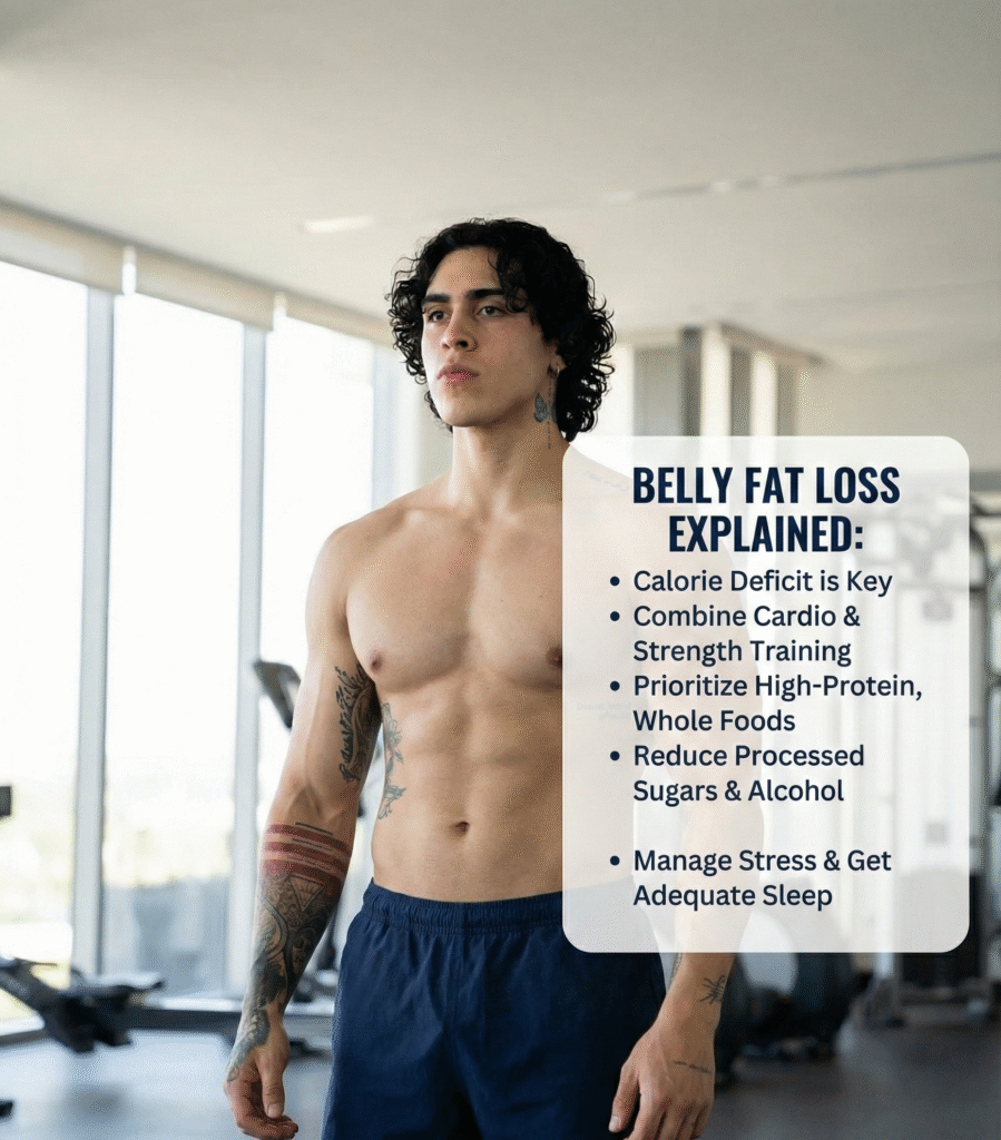 Healthy lifestyle showing diet and exercise methods to Natural Ways to Reduce Belly Fat