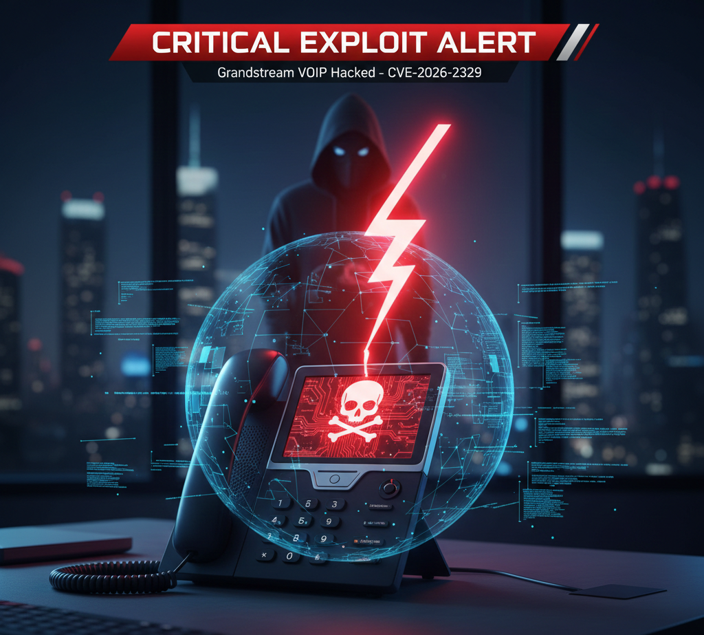 Diagram showing how a VoIP phone hacking exploit redirects call audio through a malicious hacker-controlled server.